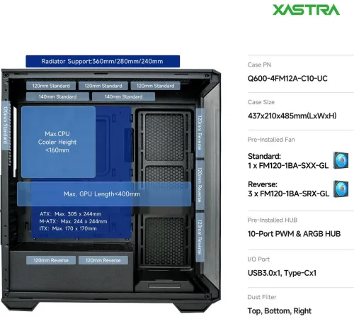Корпус XASTRA Q600 4ARGB-C10-UC черный