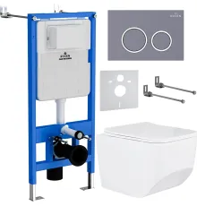 Унитаз подвесной Roxen Boro в комплекте с инсталляцией StounFix Dual Fresh 6 в 1 966110 кнопка: серый бетон