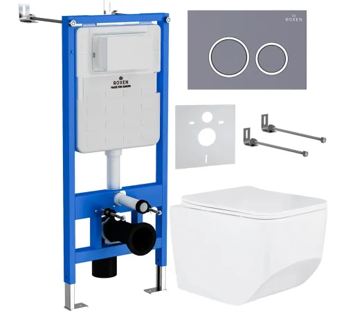 Унитаз подвесной Roxen Boro в комплекте с инсталляцией StounFix Dual Fresh 6 в 1 966110 кнопка: серый бетон